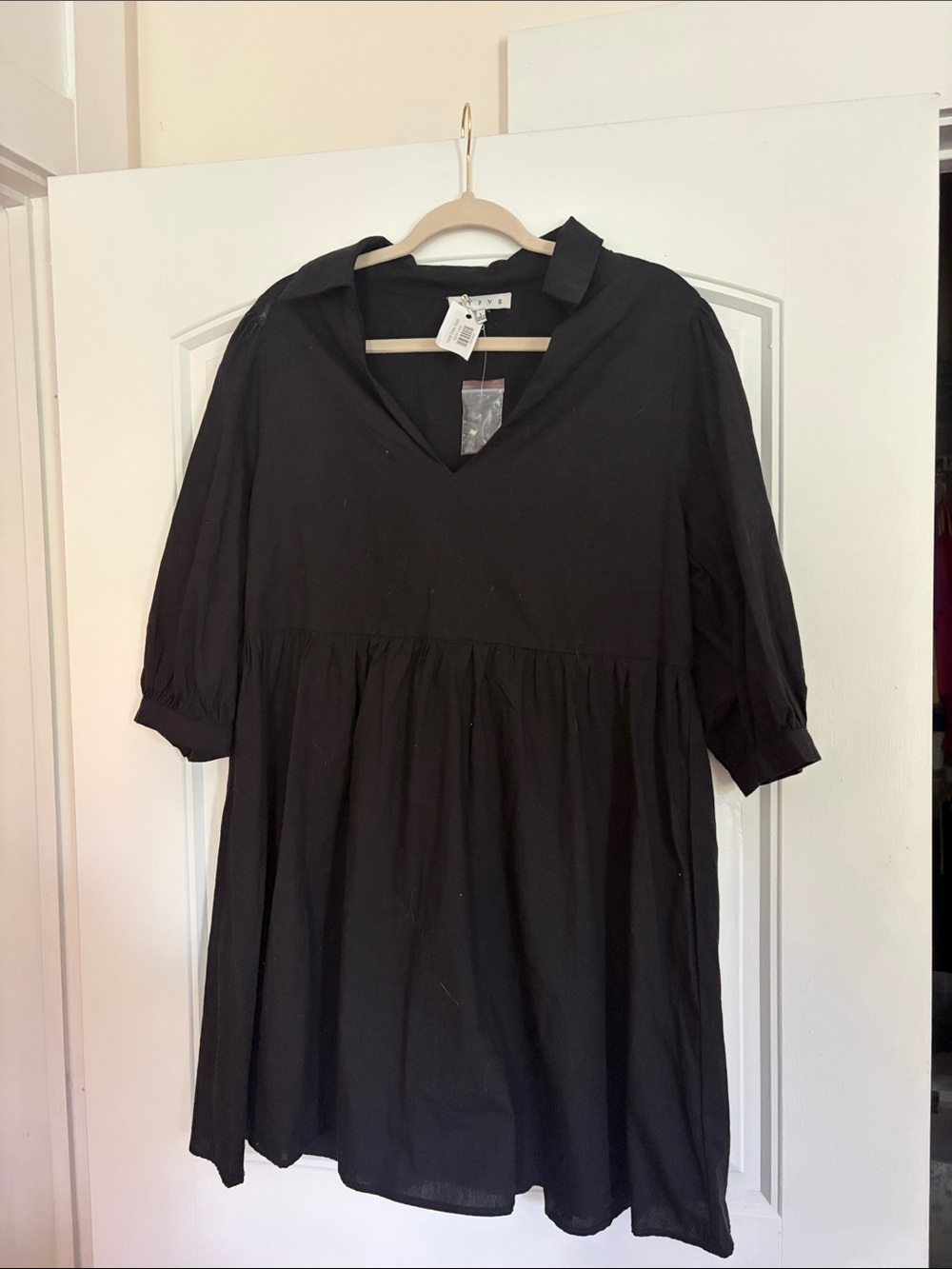 HYFVE Black V-Neck Babydoll Mini Dress